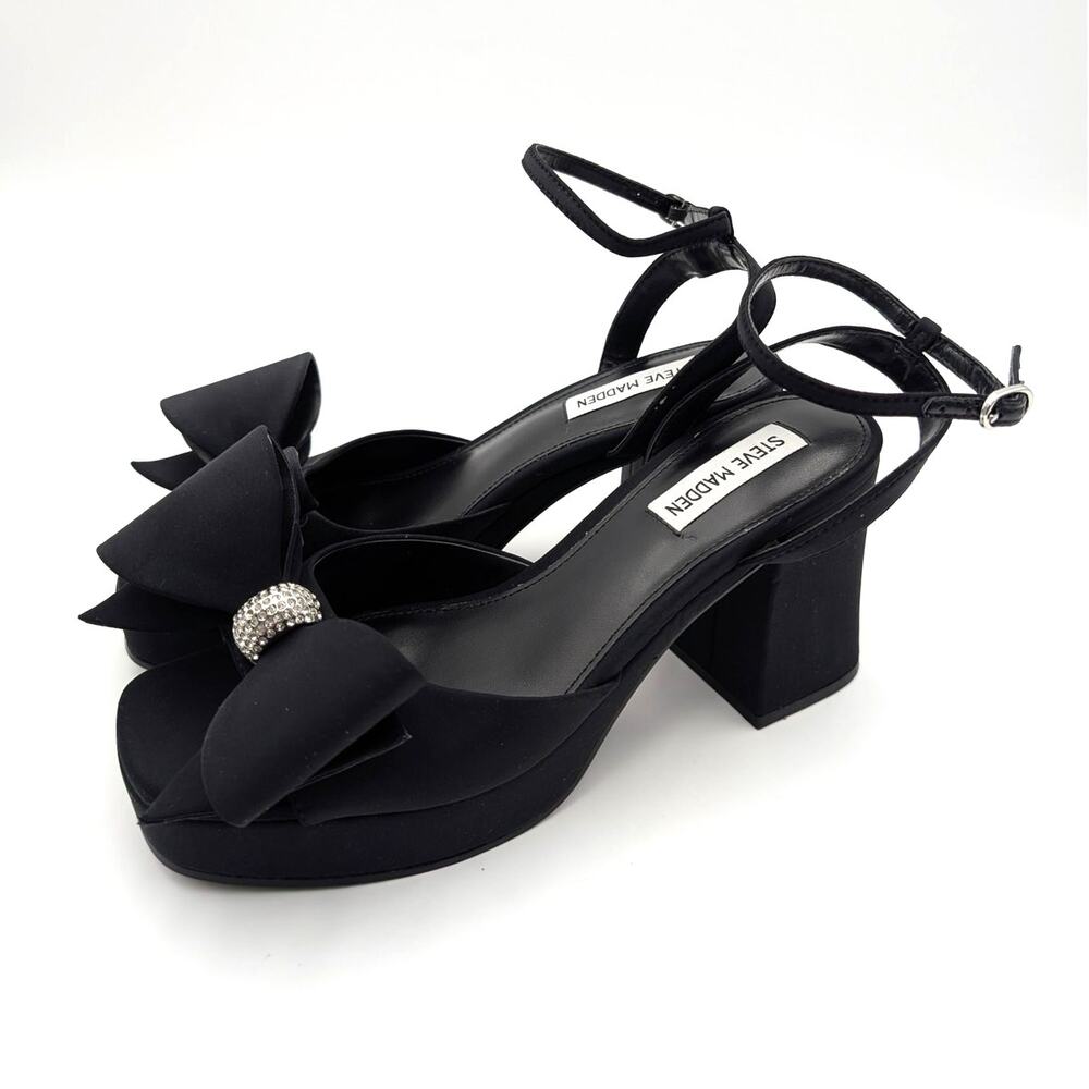 Steve Madden Aerin Bow Platform Sandals Women's Black Size US8M EU38.5